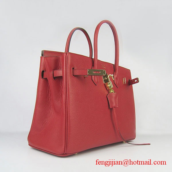 Hermes 35cm Embossed Veins Leather Bag Red 6089 Gold Hardware